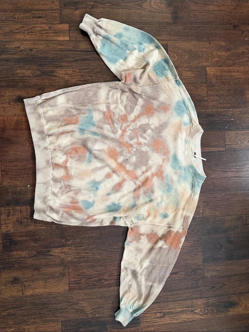 Free People Tie-Dye Crewneck Sweater - Beige, Blue & Rust